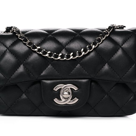 Lambskin Quilted Extra Mini Rectangular Flap Black - Picture 1 of 9